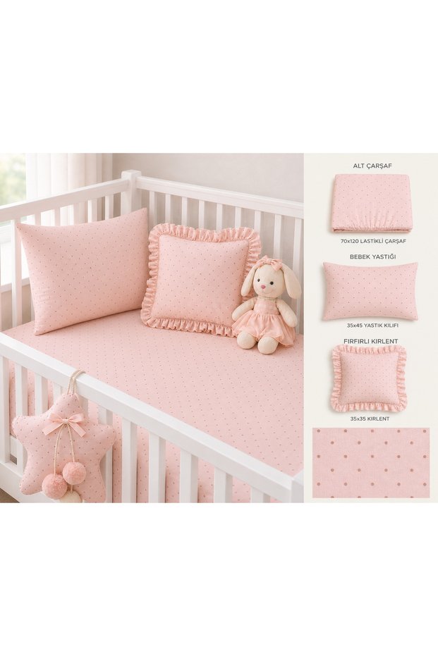 100% Cotton Ranforce Park Bed Mother's Side Elastic Baby Sheet (70X120X15)(60X110X20) Pillowcase (35X45) Ruffled Throw Pillow (35X35)