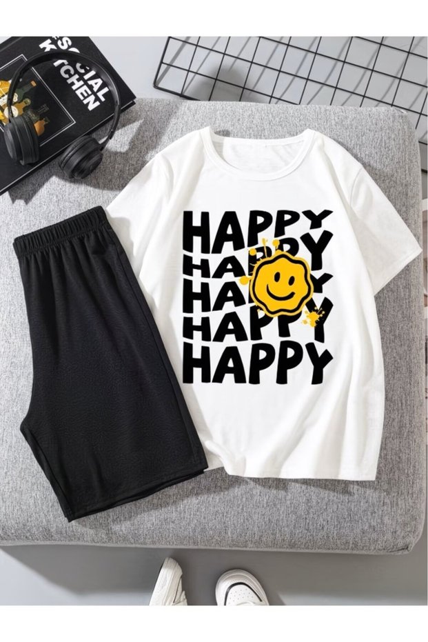 Men's T-Shirt Shorts - T-Shirt with Shorts Bottom Top Set Elemek Printed Crew Neck