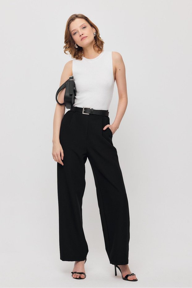 Pile Detailed High Waist Palazzo Women's Trousers