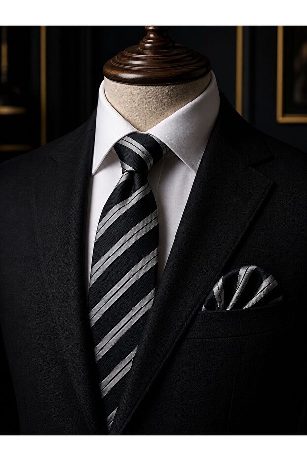 Black and White Striped Tie Handkerchief