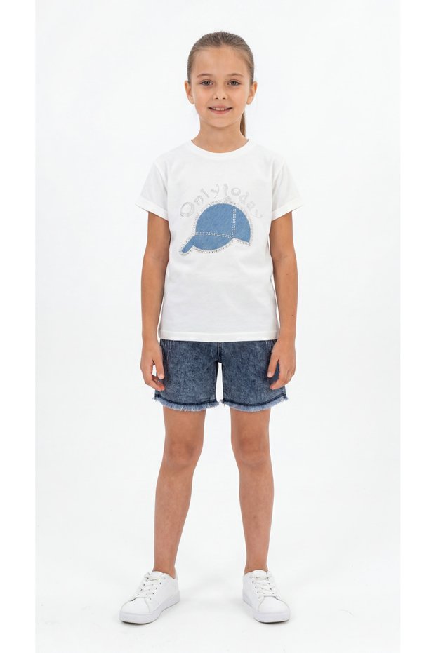 Onlytoday Printed Stoned Girls' T-Shirt and Denim Shorts Set
