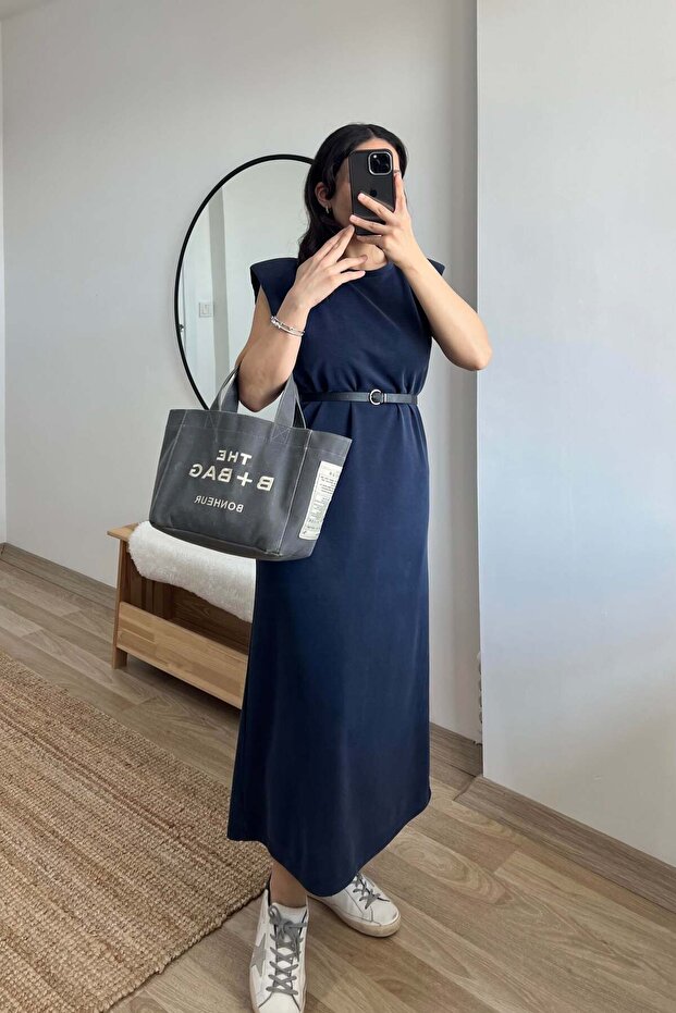 Navy Blue Modal Padded Dress