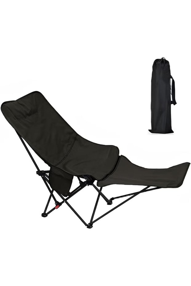 Folding Camping Chair with Removable Footrest & Adjustable Backrest 65x110x97cm | 4 Reclining Positions Portable Outdoor Lounge Chair with Carry Bag & Side Pocket for Camping, Beach
