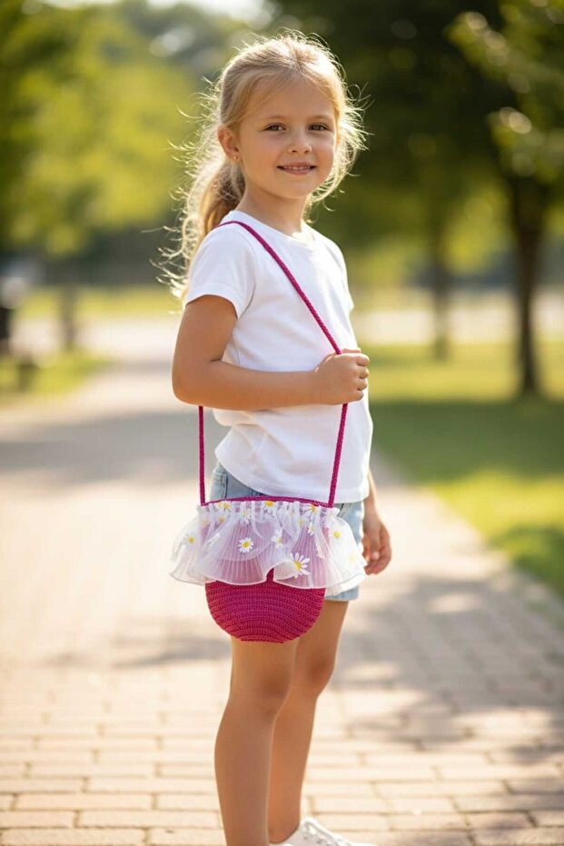 Girl's Tulle Crossbody Straw Bag