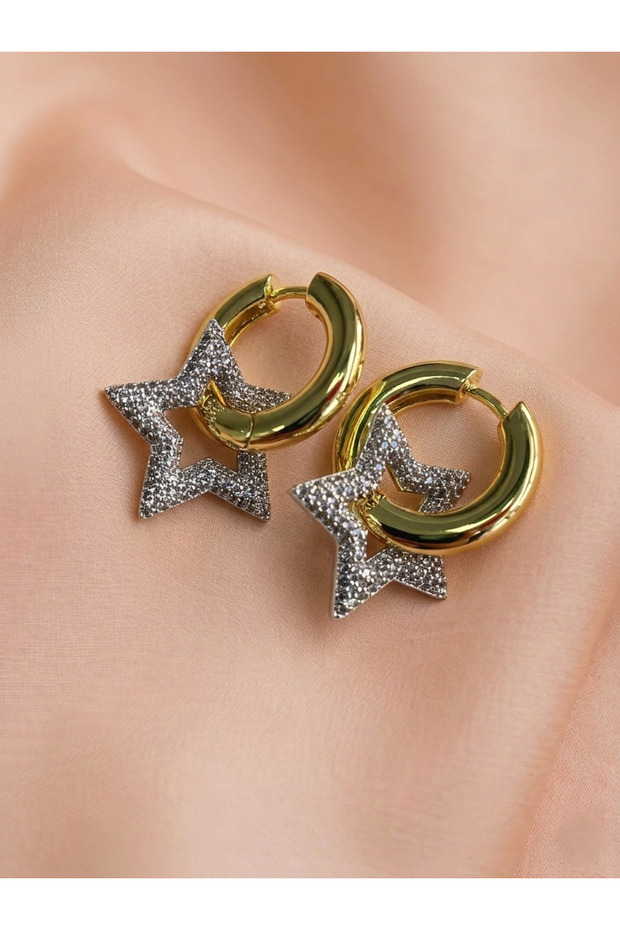 Ring Stone Star Gold Steel Earrings