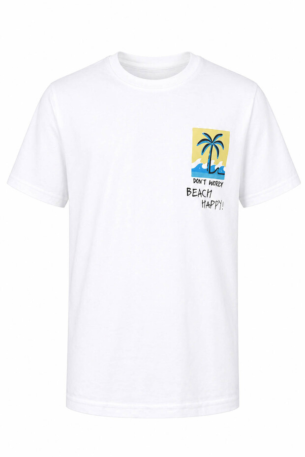 تي شيرت أبيض مطبوع عليه Beach Happy للأولاد 8033