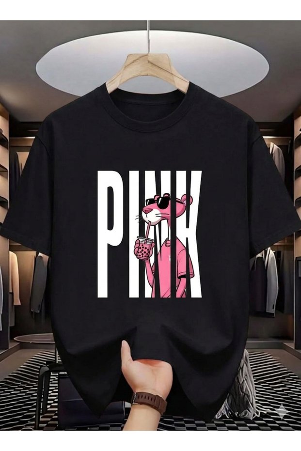Pink Panther Pink Panther Printed Cotton Premium Black Unisex Tshirt Design