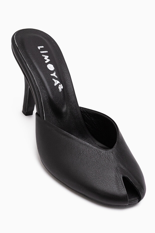 Elsy Genuine Leather Black Closed-Front Heeled Women's Slippers