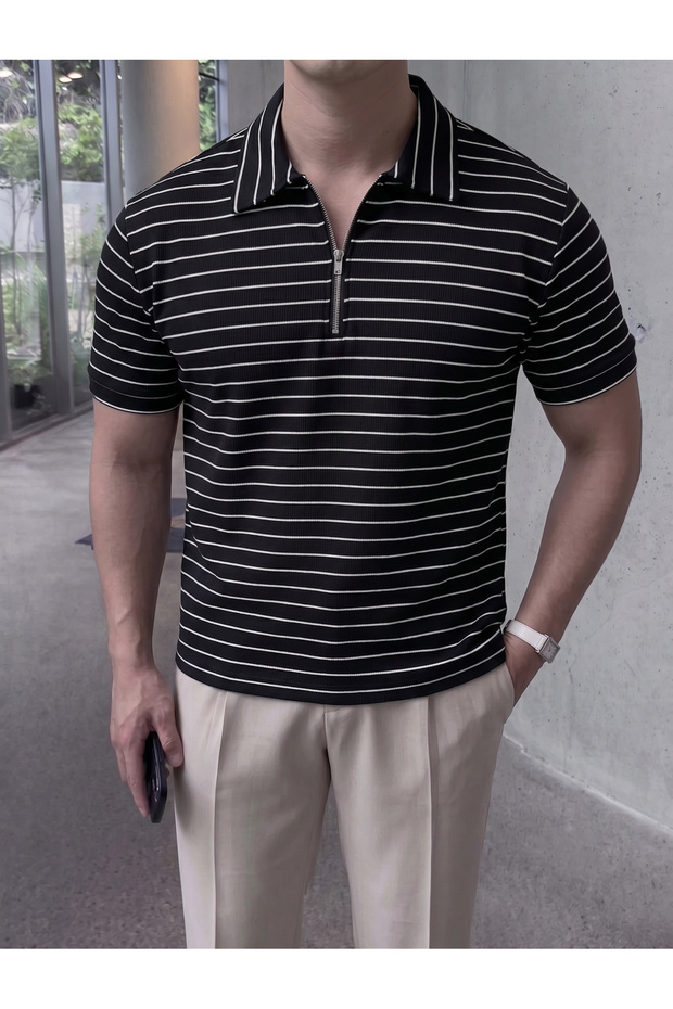 Polo Striped T-Shirt Waffle Cotton Fabric Comfortable Fit