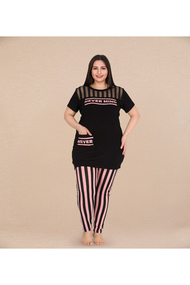 Short Sleeve Patterned Plus Size Pajama Set - 1
