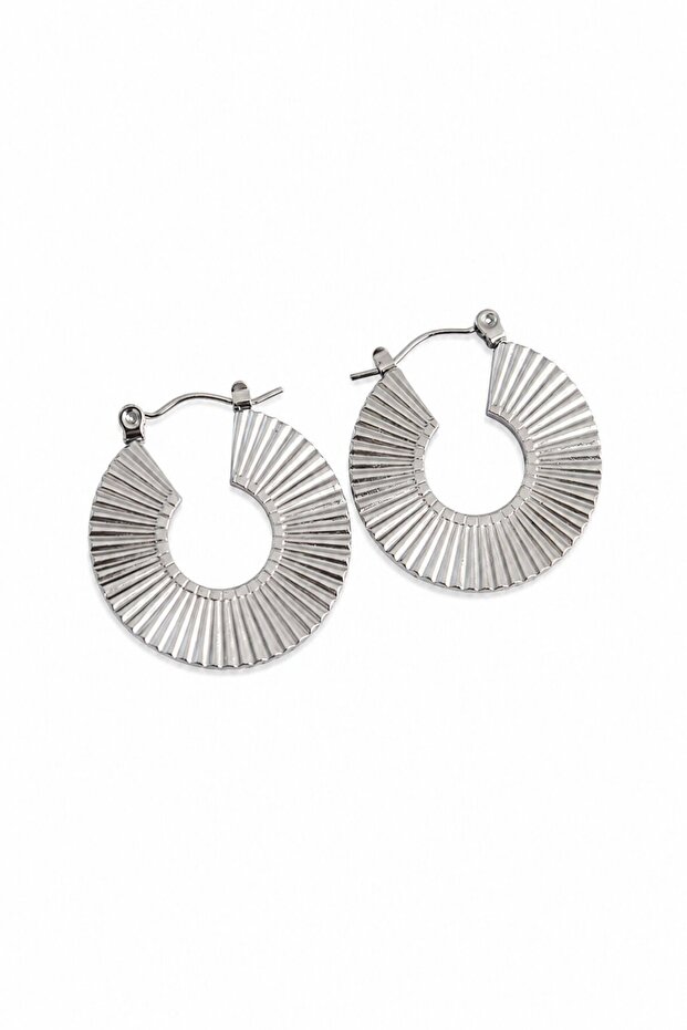 316L Steel Silver Color Oval Striped Plate Earrings
