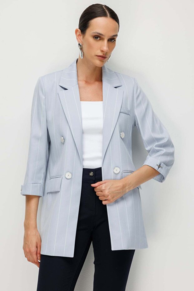 Line Patterned Jacket with Flap Pockets - 2