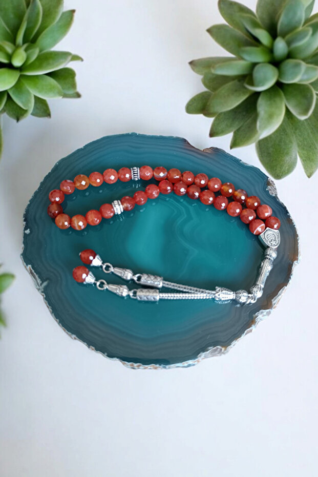 Red Agate Prayer Beads 33-Piece Prayer Beads Agate Stone Prayer Beads Certified in a Special Mdf Box