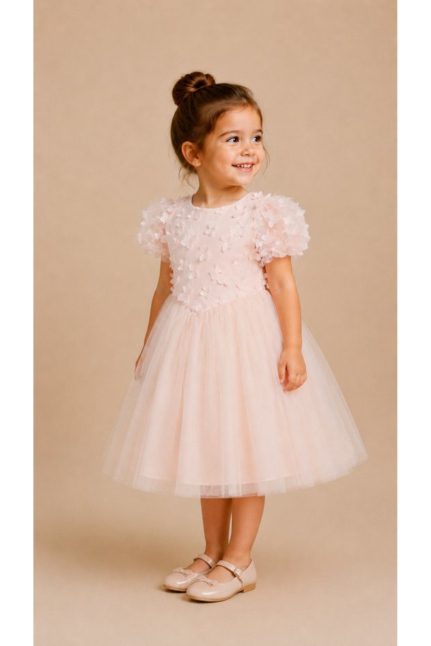 Girl's Elegant 3D Butterfly Detailed Evening Dress - Butterfly Dream