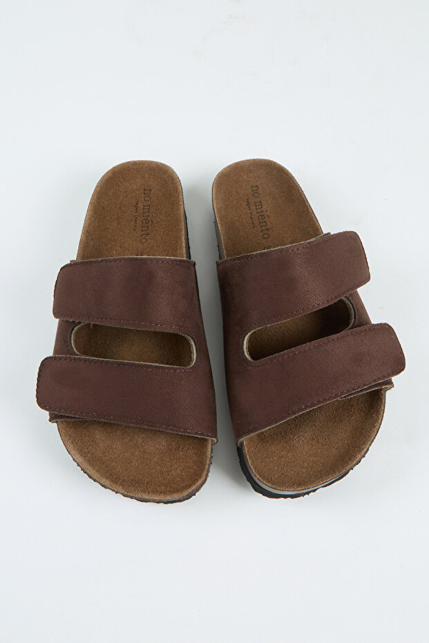Vega Women's Vegan Leather Double Strap Velcro Brown Slippers