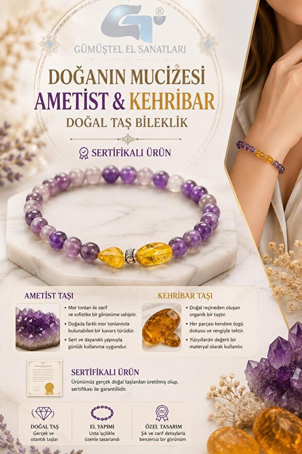 Certified Amber & Amethyst Stone Bracelet