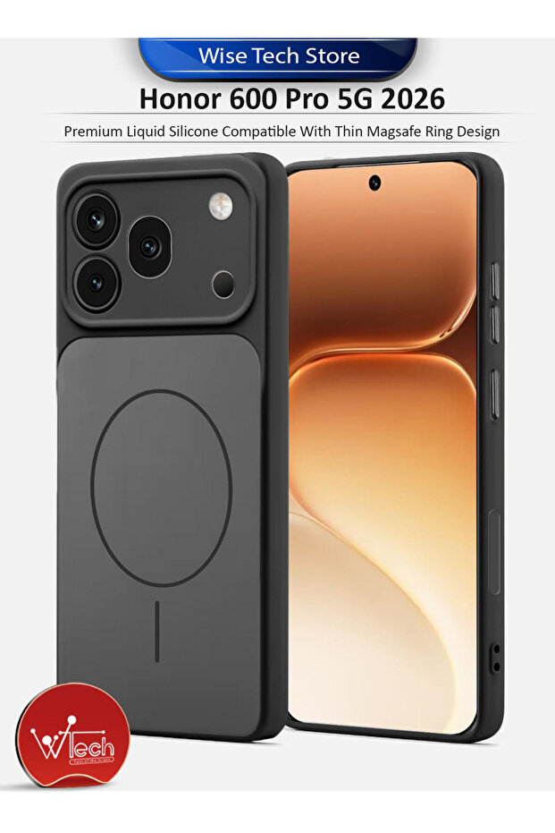 Honor 600 Pro 5G 2026 Premium Liquid Silicone Compatible With Thin Wireless Safely Magnetic Charging Ring Design Case Cover