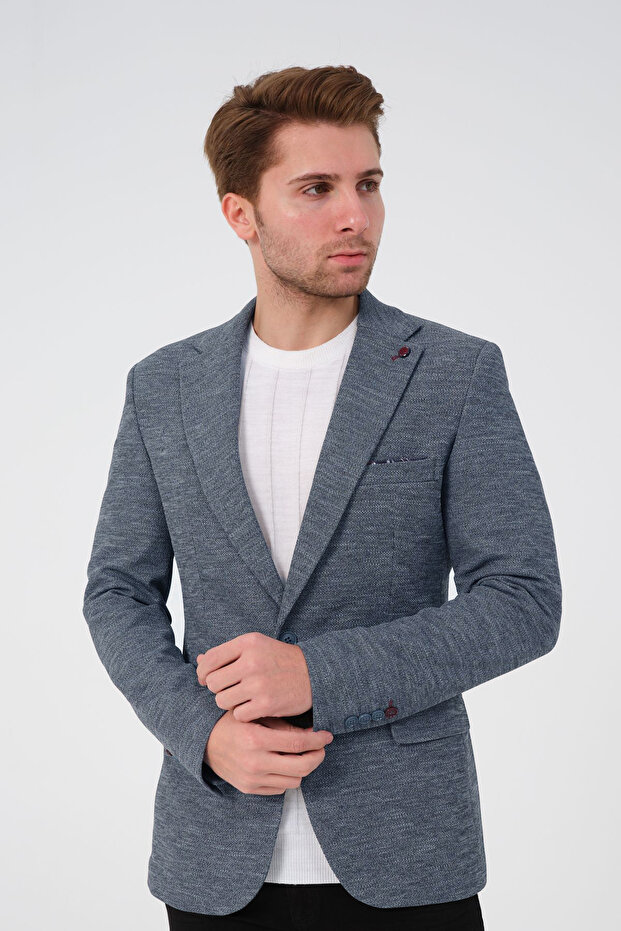 Men's Slim Fit Blazer Jacket Blue Patterned