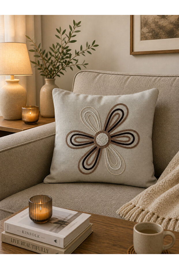 Modern Sequin, Stone & Punch Embroidered Throw Pillow Cover (43X43)