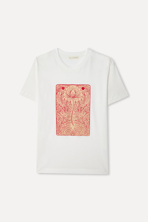 Women's White Printed Crew Neck T-Shirt