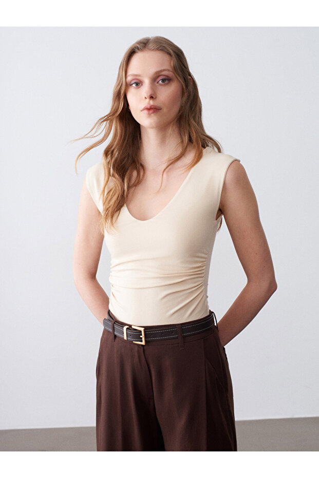21222 V-Neck Basic Top-Stone - 3