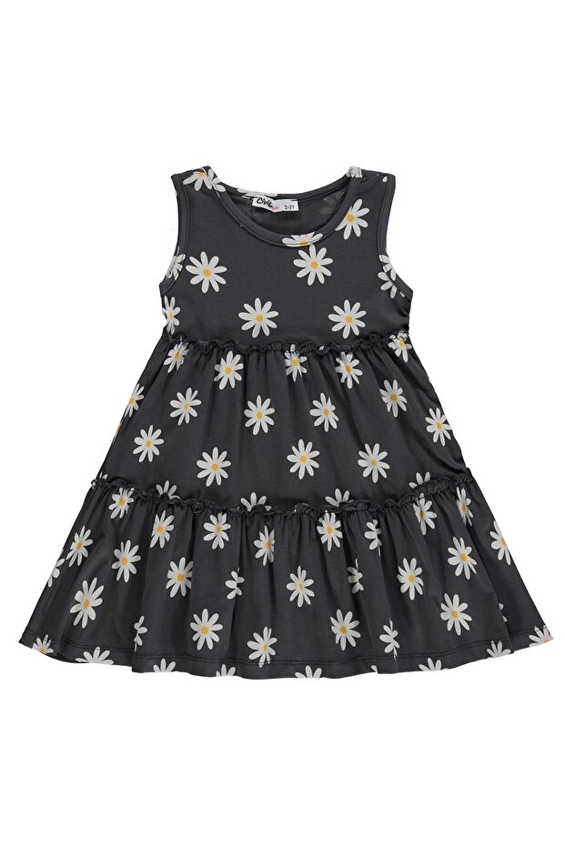 Daisy Patterned Dress for 2-5 Years - Gray