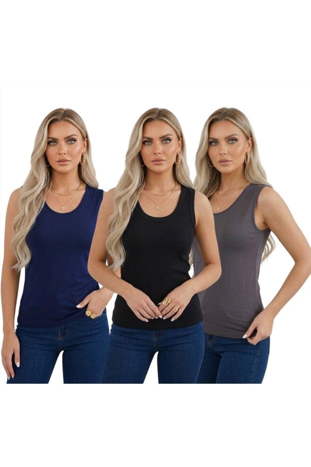 3-Piece U-Neck Women's Basic Body Colorful Combination Set