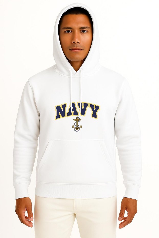 Hooded Blue Navy Anchor Chest and Back Printed Unisex Sweatshirt