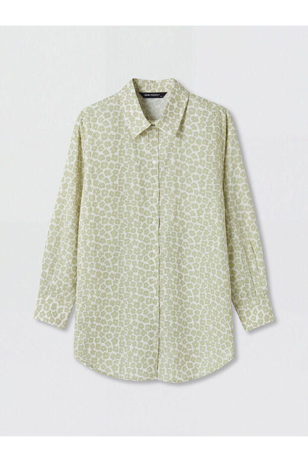 Green Patterned Oversize Women's Shirt Tunic