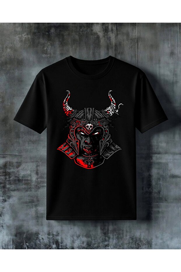 Black Devil Red Ornament Printed Oversize T-Shirt