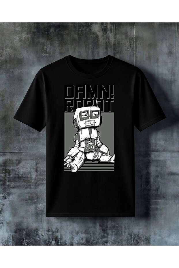  Robot Illustration Printed Oversize T-Shirt