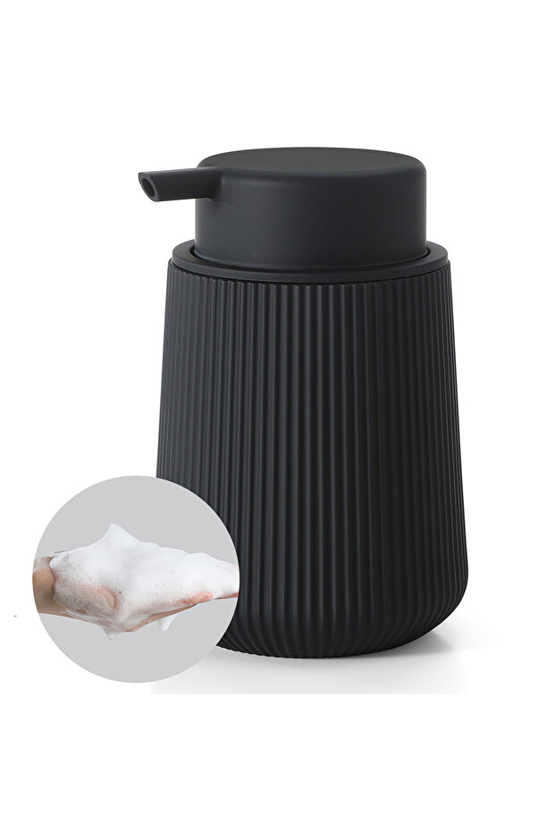 320ml black Modern-Style Matte Black Striped Foam Soap Dispenser for Bathroom and Kitchen Countertop