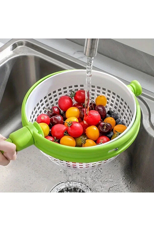 WPP3885 1 Pcs Rotating Drainage Basket, Hand Pressed Vegetable and Fruit Salad Rotating Cleaning and