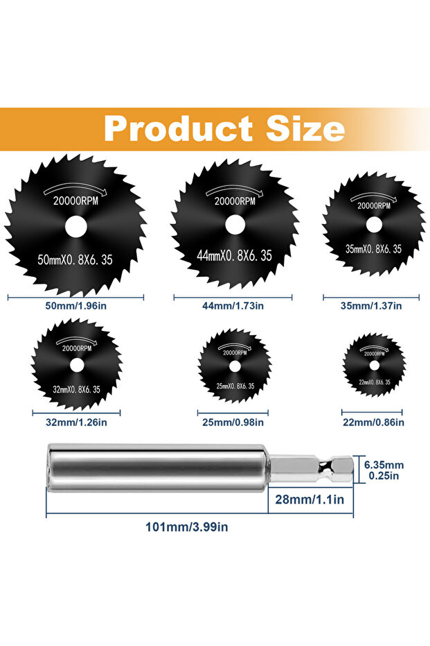 B 7Pcs HSS Circular Saw Blade Set with Extension Rod, Fit Dremel Rotary Tool for Wood Plastic Alumi.