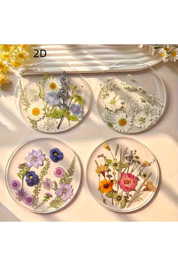 5 1/4PC 2D Round Colorful Printed Coasters Transparent Artistic Floral Coasters Wedding Birthday Ta.
