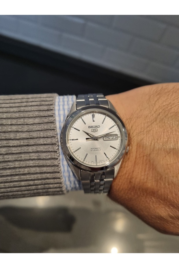 5- Automatic Silver Dial Calendar Steel Bracelet 3 Atm Water Resistant Men's Wristwatch