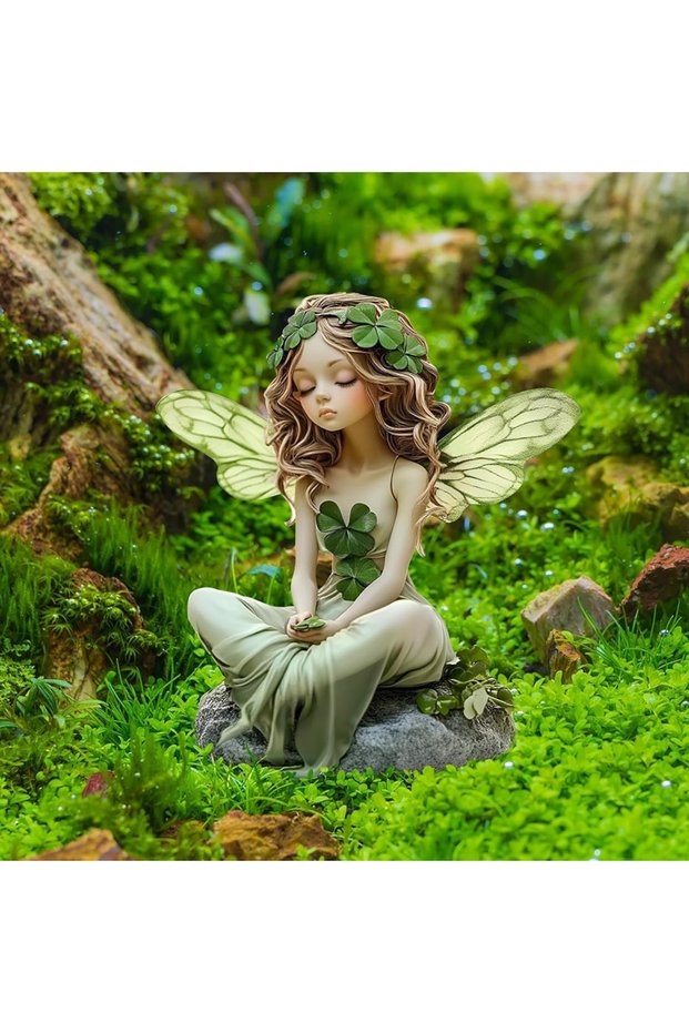 A Fairy Garden Decorative Floor Insertion Clover Pattern Girl with Butterfly Wings Outdoor Terrace .