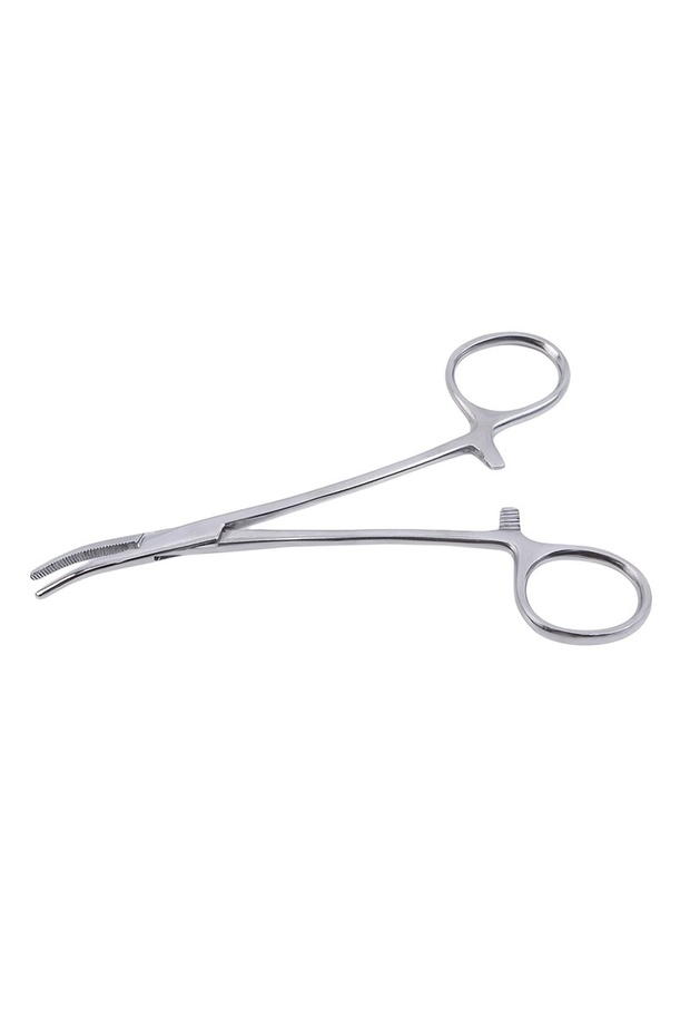 Silver 12.5CM Bent-nose/Straight Curved Stainless Steel Locking Elbow Scissors Pliers Hemostatic For