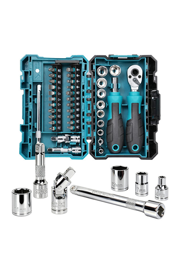 37PCS Set 37PCS 1/4" Dual-Drive Ratchet Wrench Set with Shallow Sockets Magnetic Driver Handle and B