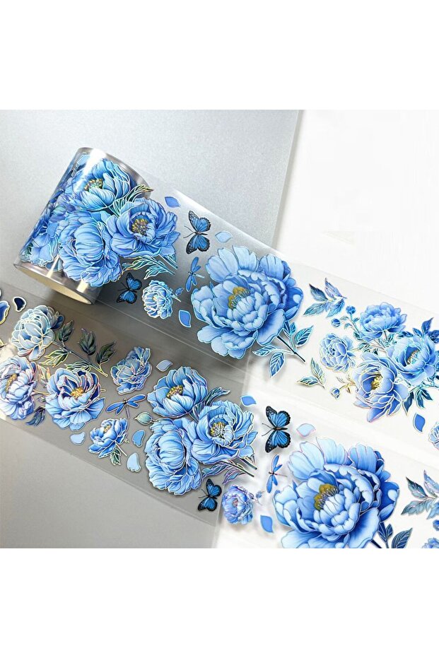 Blue Flower 3m/Roll Laser Blue Red Flower PET Tape Decorative Masking Tape Scrapbooking Sticker Jour