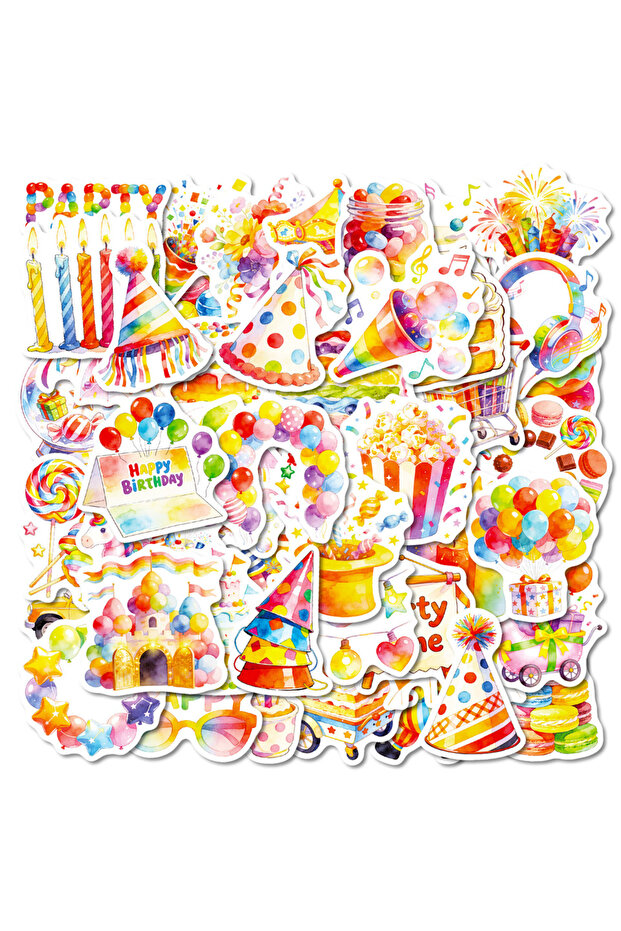 56PCS X2 56PCS Watercolor Birthday Party Graffiti Stickers Balloon Cake Candy Elements Student Stati