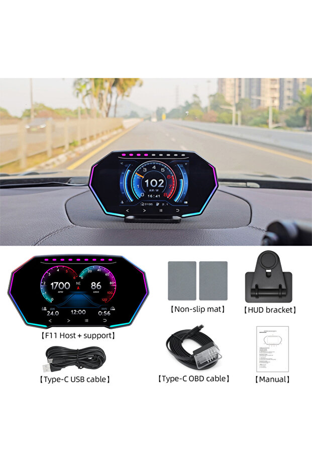 شاشة عرض أمامية F11 OBD GPS مع شاشة لمس LCD، شاشة عرض رقمية للسيارة OBD2، كمبيوتر مدمج للسيارة