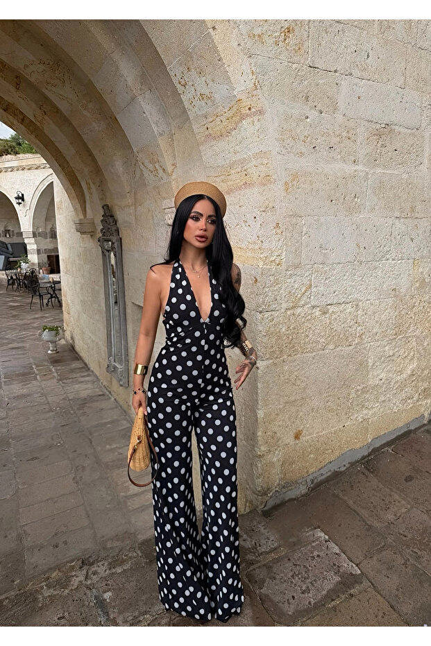 Polka Dot Black Amber Halter Neck Jumpsuit