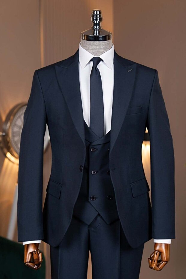 3 Button Vest Suit Navy Blue
