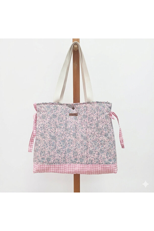Pink Baby Care Bag, Lunchbag, Floral Patterned 100% Cotton