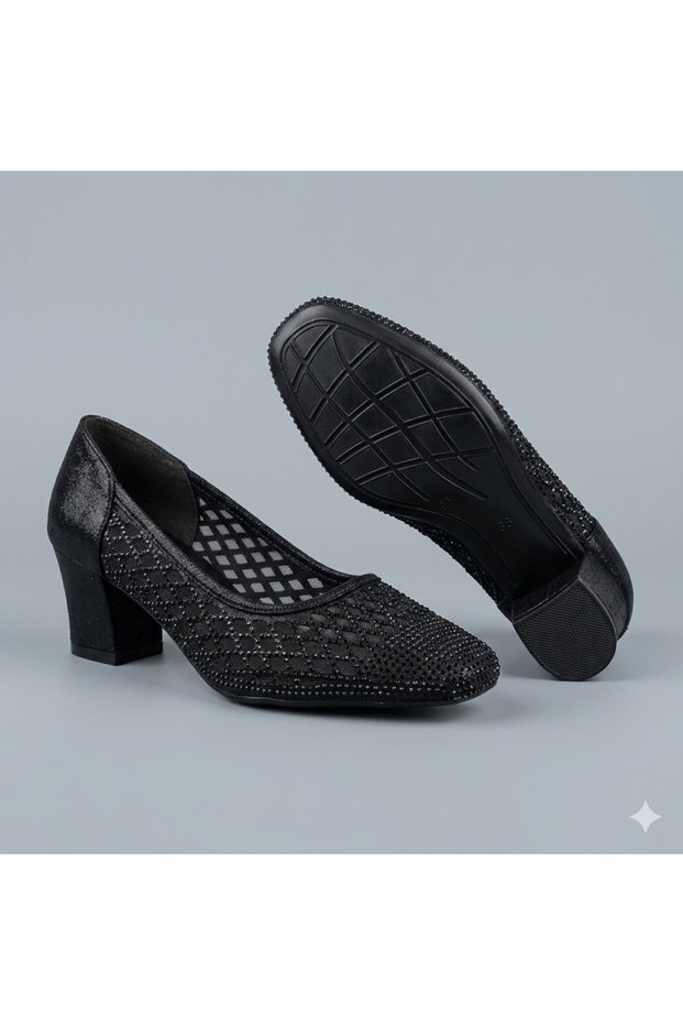(Park Moda) Damlataş Detailed Heeled Women's Shoes Black