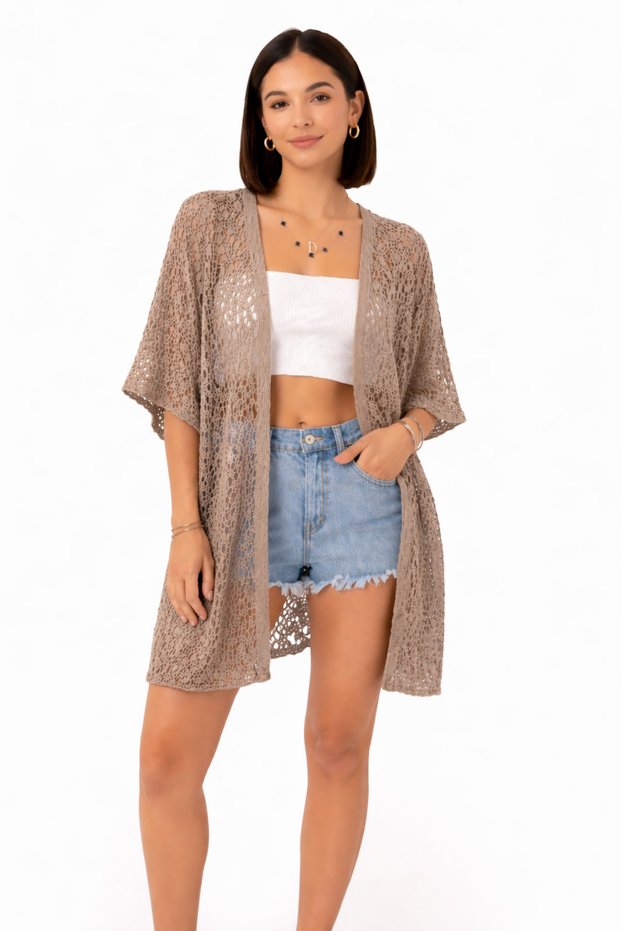 Women's Lace Look Mesh Kimono Pareo Cardigan
