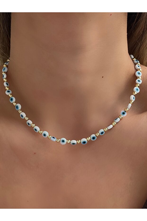White Evil Eye Bead Necklace