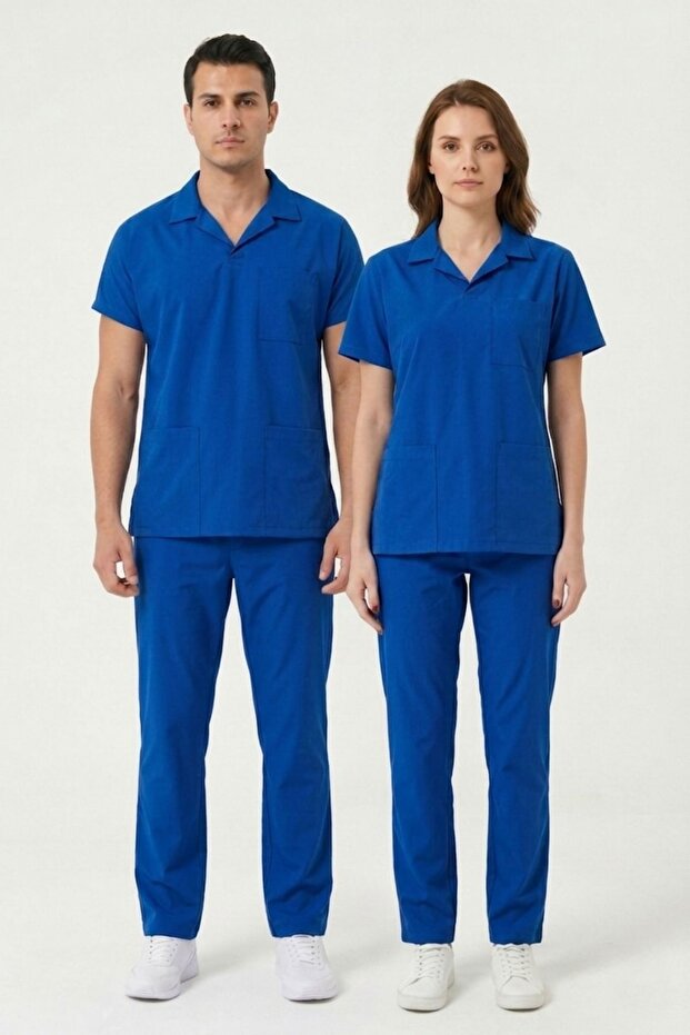 Cleaning Staff Uniform Lycra Scrubs Suit Unisex Dazzling Blue Compliant with New Regulations