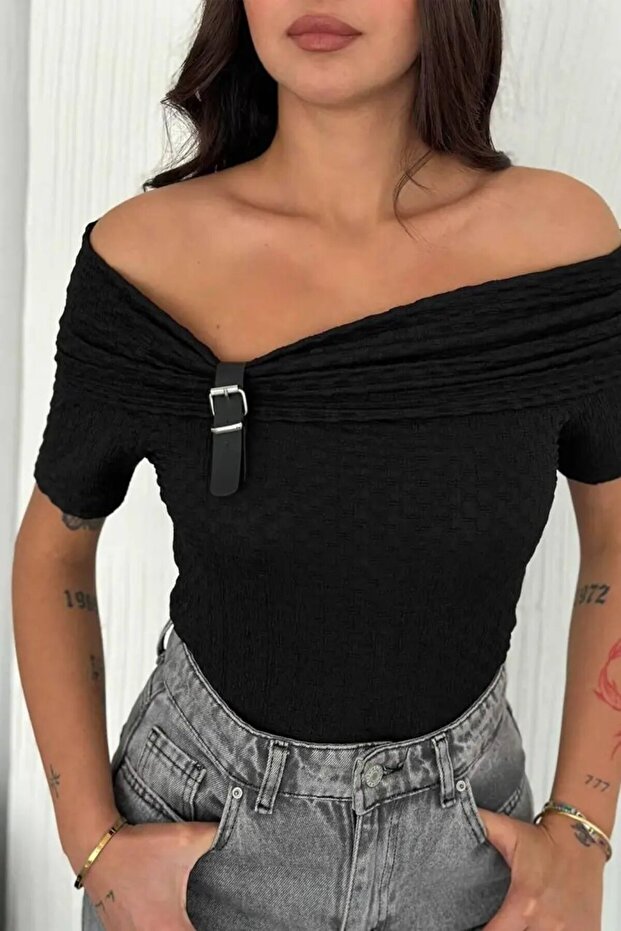 Women's Buckle Low Shoulder Blouse